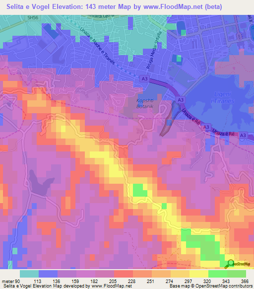 Selita e Vogel,Albania Elevation Map