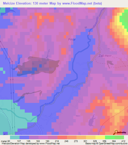 Melcize,Albania Elevation Map