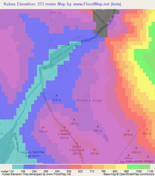 Kubes,Albania Elevation Map