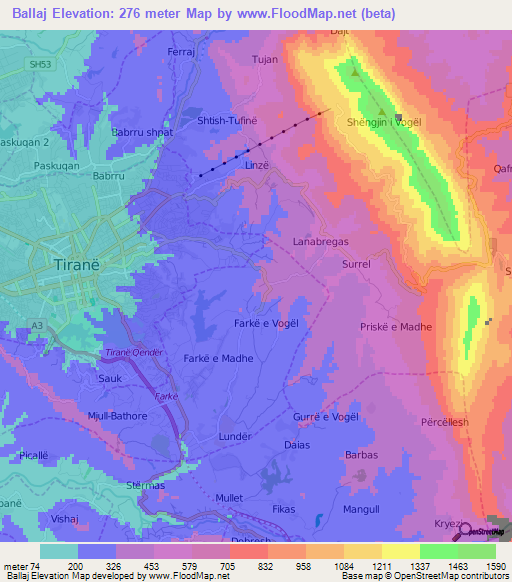 Ballaj,Albania Elevation Map