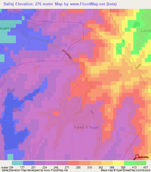 Ballaj,Albania Elevation Map