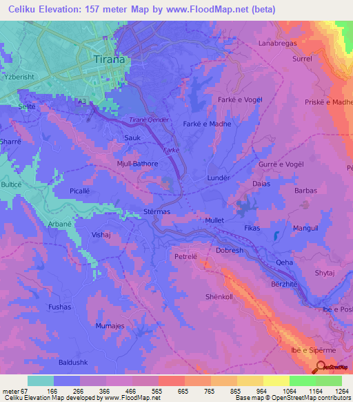 Celiku,Albania Elevation Map