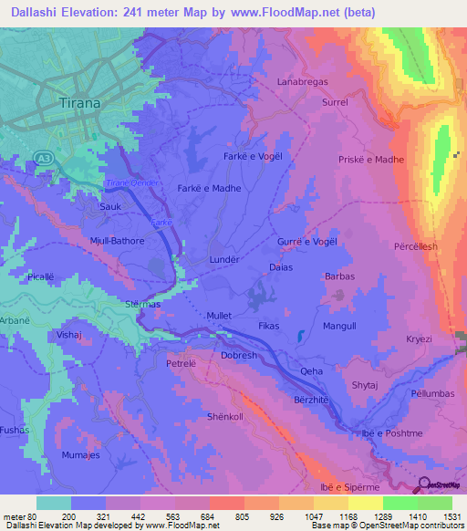 Dallashi,Albania Elevation Map