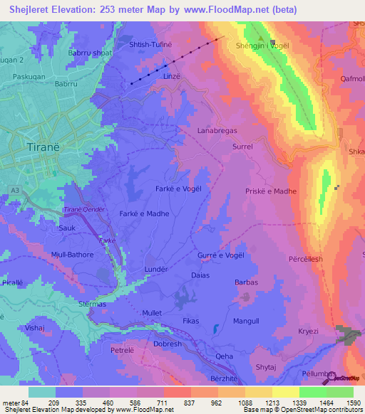 Shejleret,Albania Elevation Map