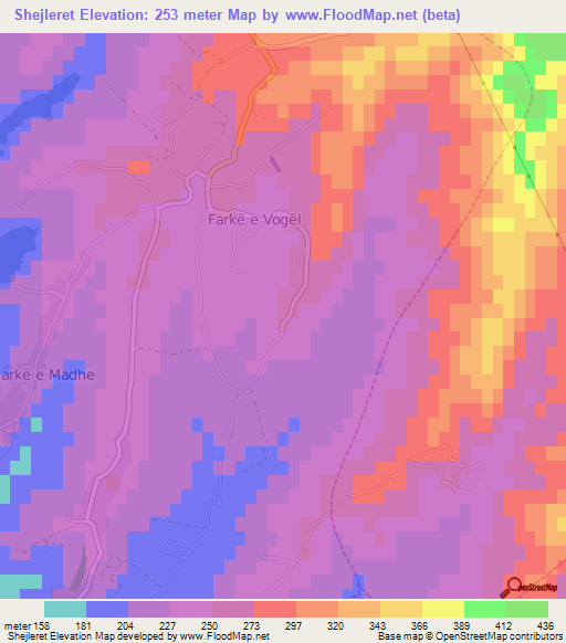 Shejleret,Albania Elevation Map