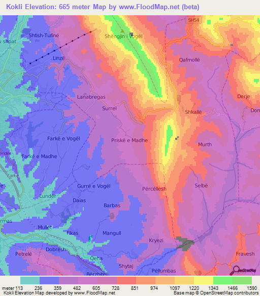 Kokli,Albania Elevation Map