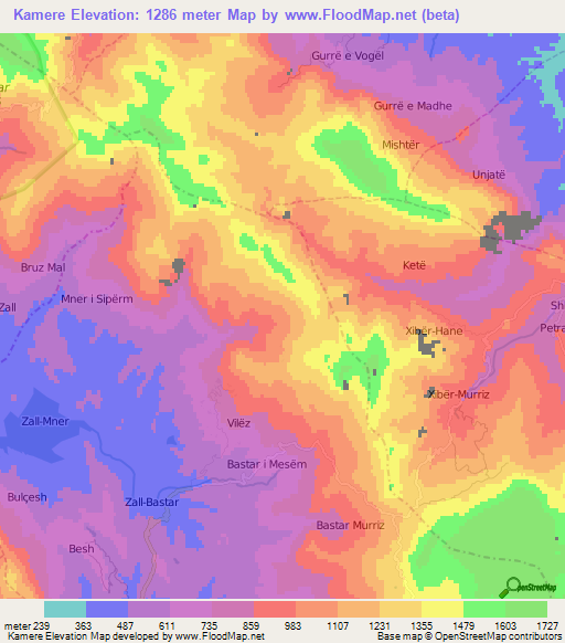 Kamere,Albania Elevation Map