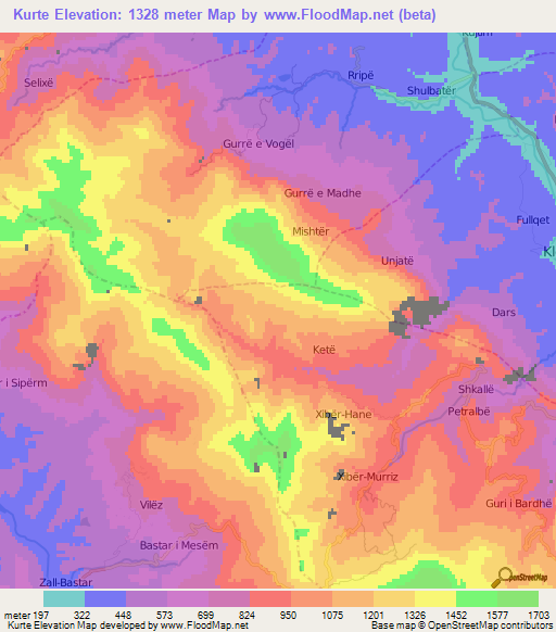 Kurte,Albania Elevation Map