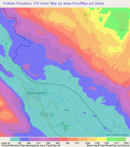 Potkula,Montenegro Elevation Map