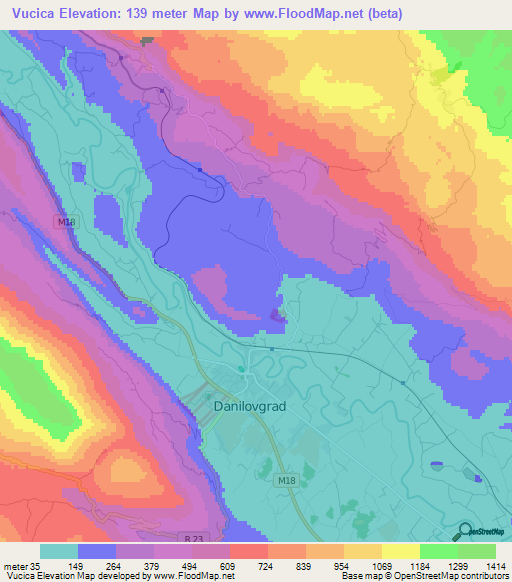 Vucica,Montenegro Elevation Map