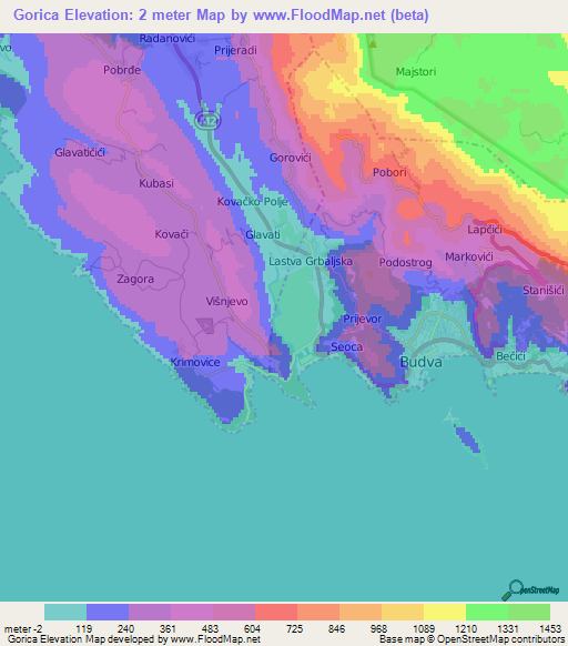 Gorica,Montenegro Elevation Map