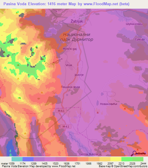 Pasina Voda,Montenegro Elevation Map