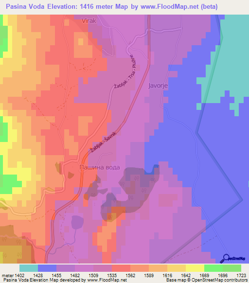 Pasina Voda,Montenegro Elevation Map