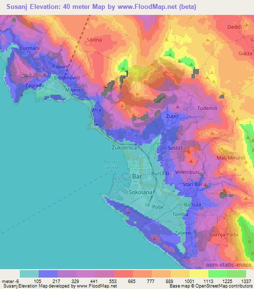 Susanj,Montenegro Elevation Map