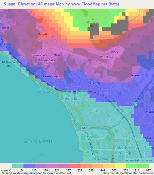 Susanj,Montenegro Elevation Map