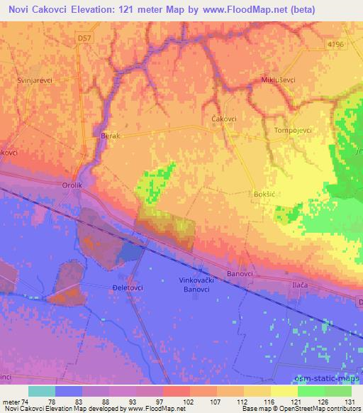 Novi Cakovci,Croatia Elevation Map