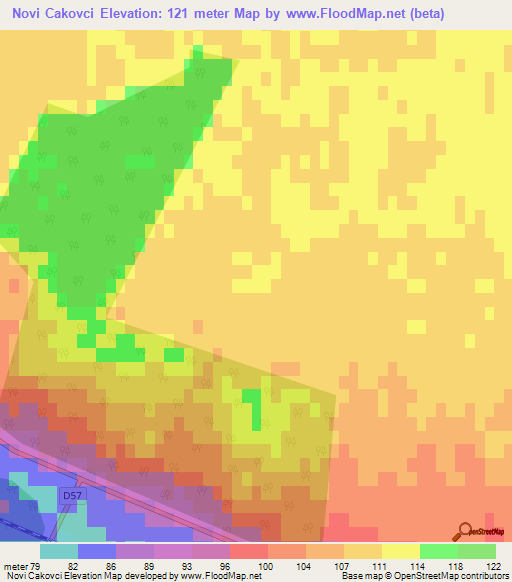 Novi Cakovci,Croatia Elevation Map