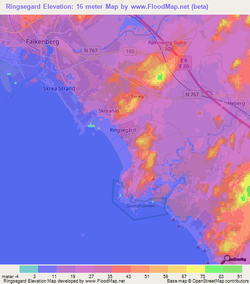 Ringsegard,Sweden Elevation Map