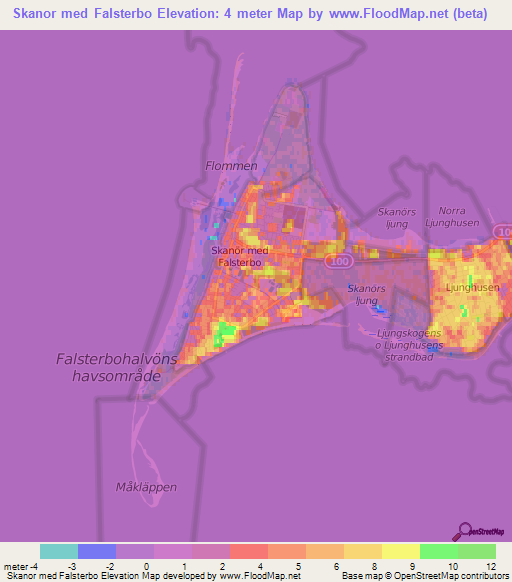 Skanor med Falsterbo,Sweden Elevation Map