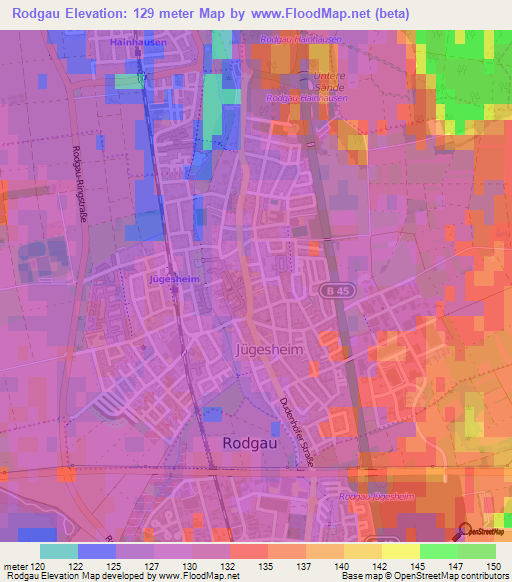 Rodgau,Germany Elevation Map