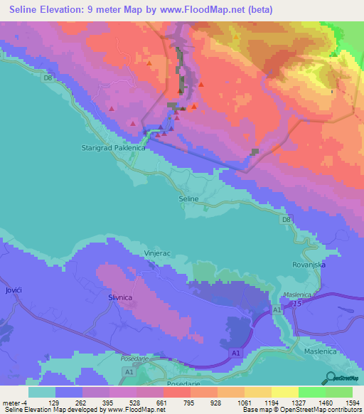 Seline,Croatia Elevation Map