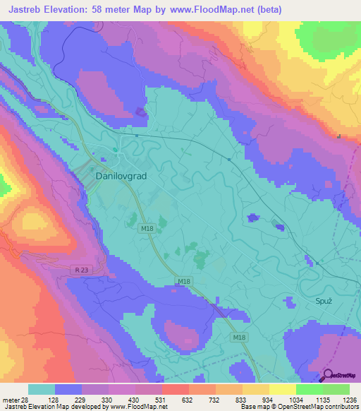 Jastreb,Montenegro Elevation Map