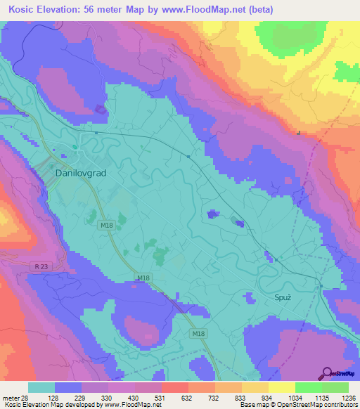 Kosic,Montenegro Elevation Map