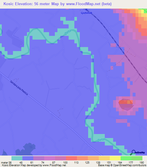 Kosic,Montenegro Elevation Map