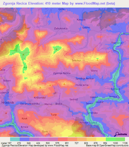 Zgornja Recica,Slovenia Elevation Map