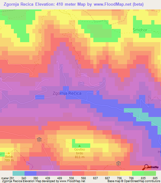 Zgornja Recica,Slovenia Elevation Map