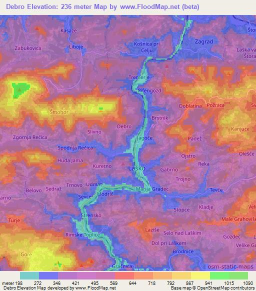 Debro,Slovenia Elevation Map