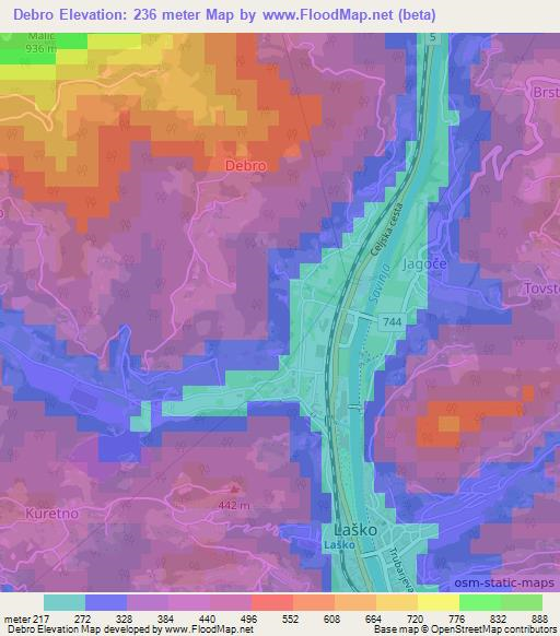 Debro,Slovenia Elevation Map