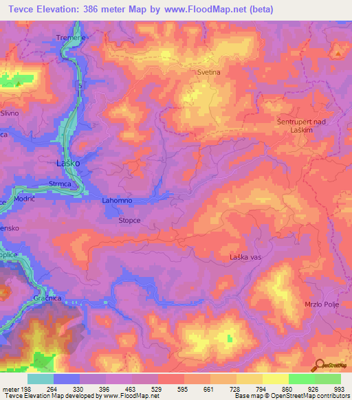 Tevce,Slovenia Elevation Map