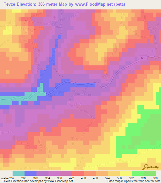 Tevce,Slovenia Elevation Map