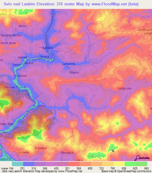 Selo nad Laskim,Slovenia Elevation Map