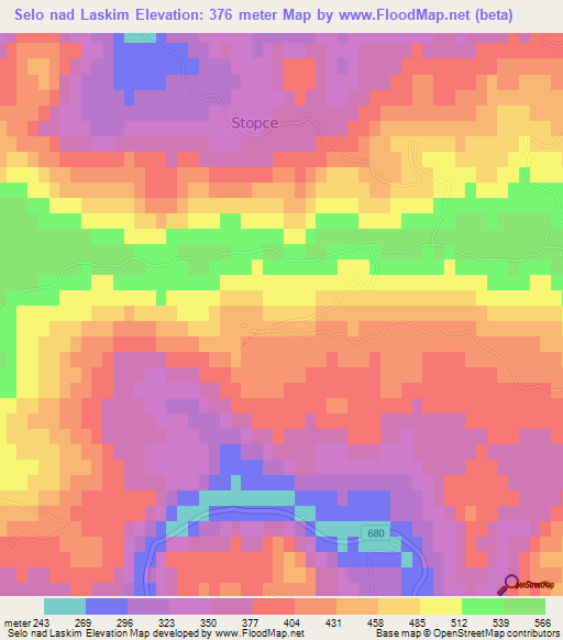 Selo nad Laskim,Slovenia Elevation Map