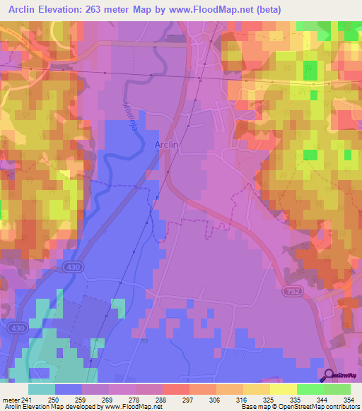 Arclin,Slovenia Elevation Map