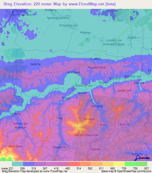 Breg,Slovenia Elevation Map