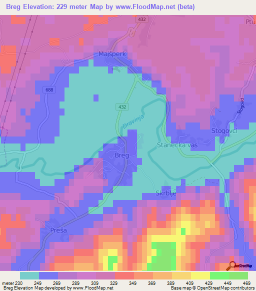 Breg,Slovenia Elevation Map