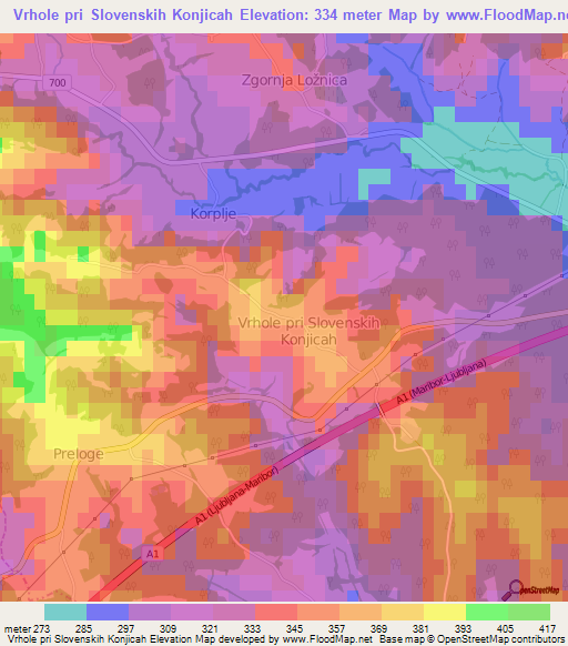 Vrhole pri Slovenskih Konjicah,Slovenia Elevation Map