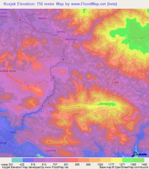 Kozjak,Slovenia Elevation Map