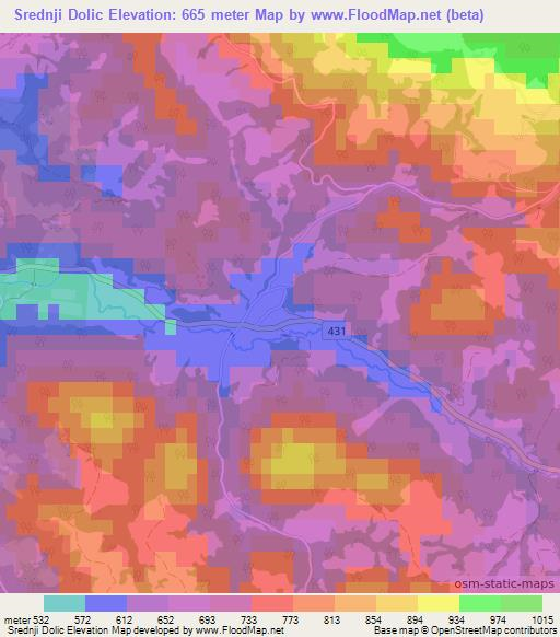 Srednji Dolic,Slovenia Elevation Map