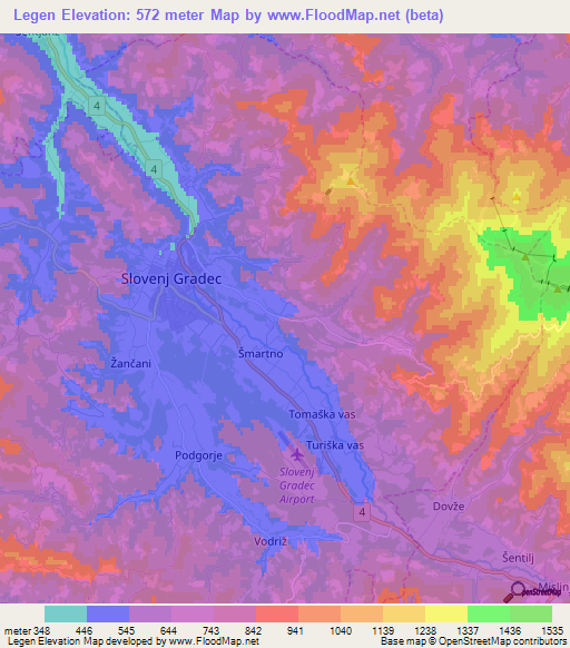 Legen,Slovenia Elevation Map