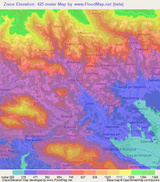 Zrece,Slovenia Elevation Map