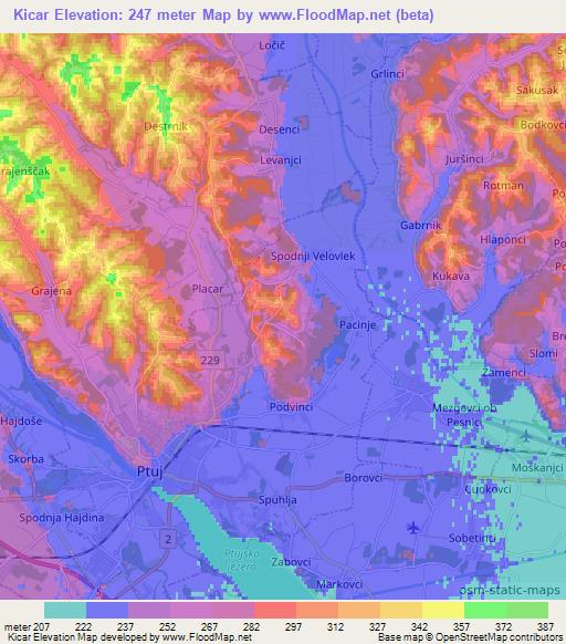 Kicar,Slovenia Elevation Map