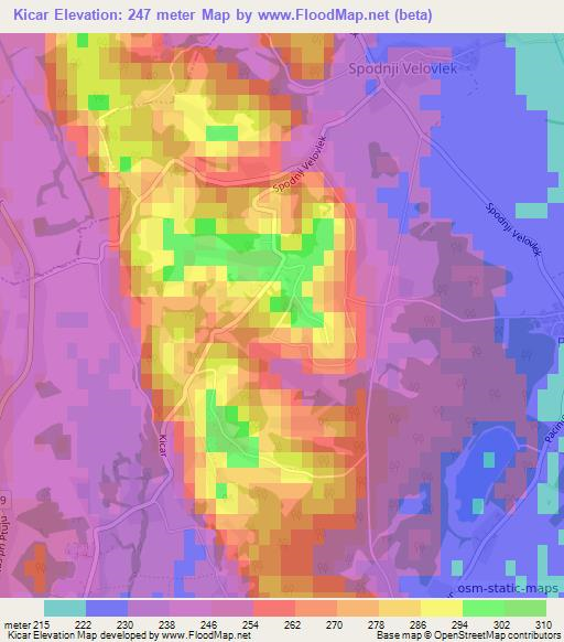 Kicar,Slovenia Elevation Map