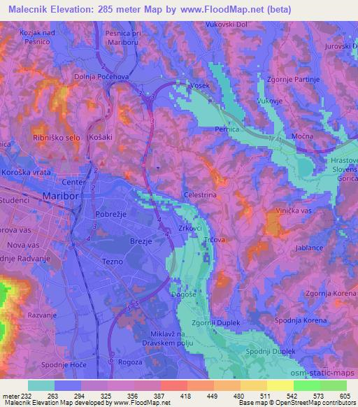 Malecnik,Slovenia Elevation Map