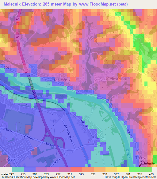 Malecnik,Slovenia Elevation Map