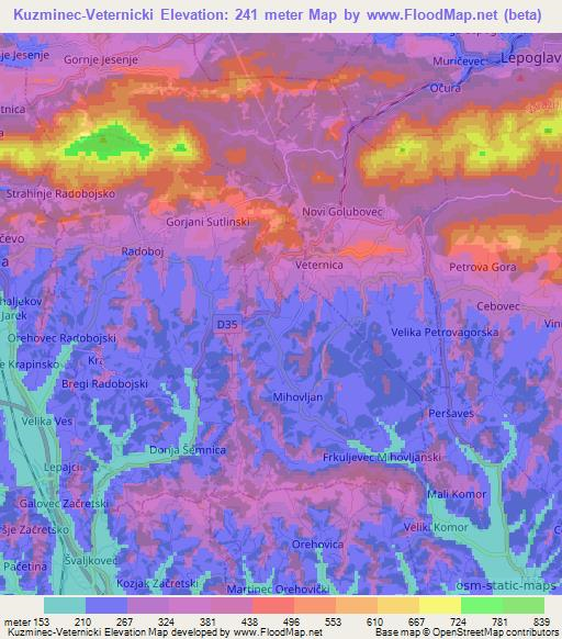 Kuzminec-Veternicki,Croatia Elevation Map