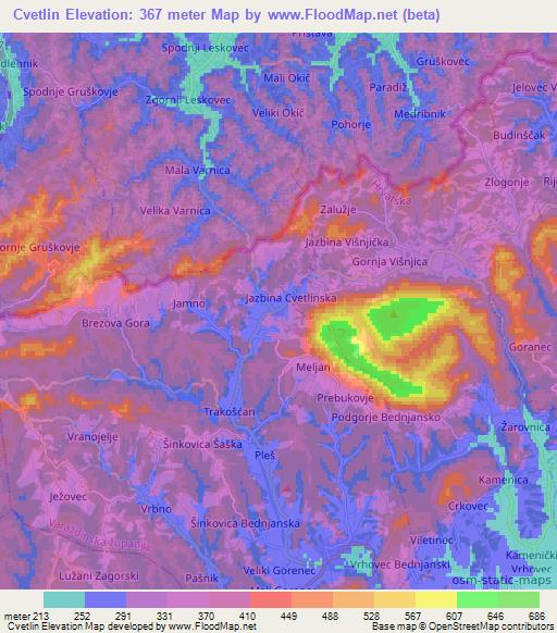 Cvetlin,Croatia Elevation Map